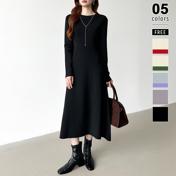 ブラック | 選べる2タイプAラインワンピース ワンピース スポンジニット | COCOMOMO
