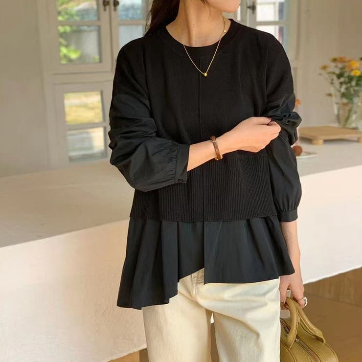 ドッキングシャツ 重ね着風ニット アシンメトリー | COCOMOMO | 詳細画像1 