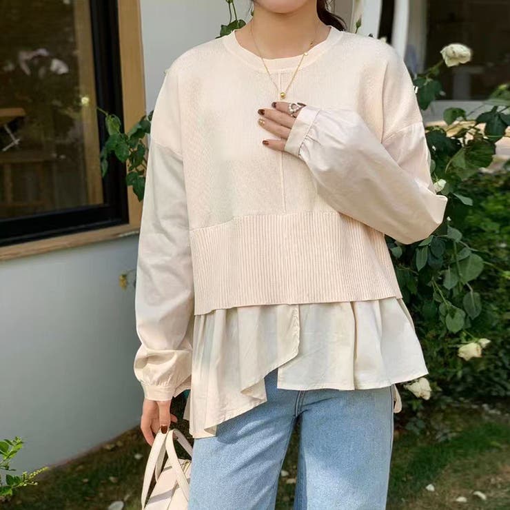 ドッキングシャツ 重ね着風ニット アシンメトリー | COCOMOMO | 詳細画像3 