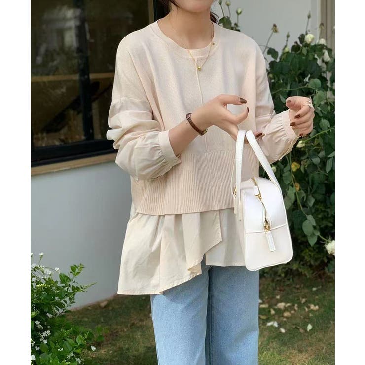 ドッキングシャツ 重ね着風ニット アシンメトリー | COCOMOMO | 詳細画像4 