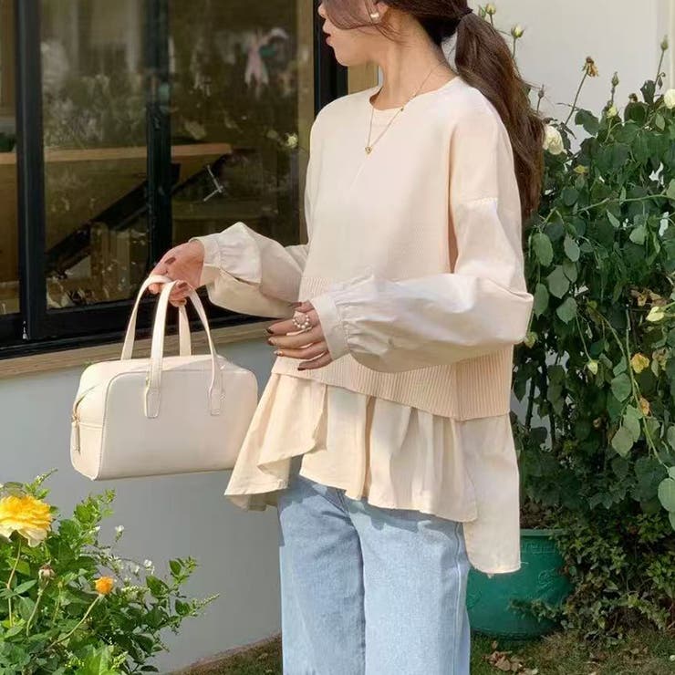 ドッキングシャツ 重ね着風ニット アシンメトリー | COCOMOMO | 詳細画像5 