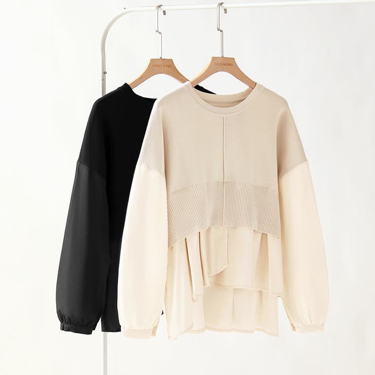 ドッキングシャツ 重ね着風ニット アシンメトリー | COCOMOMO | 詳細画像6 