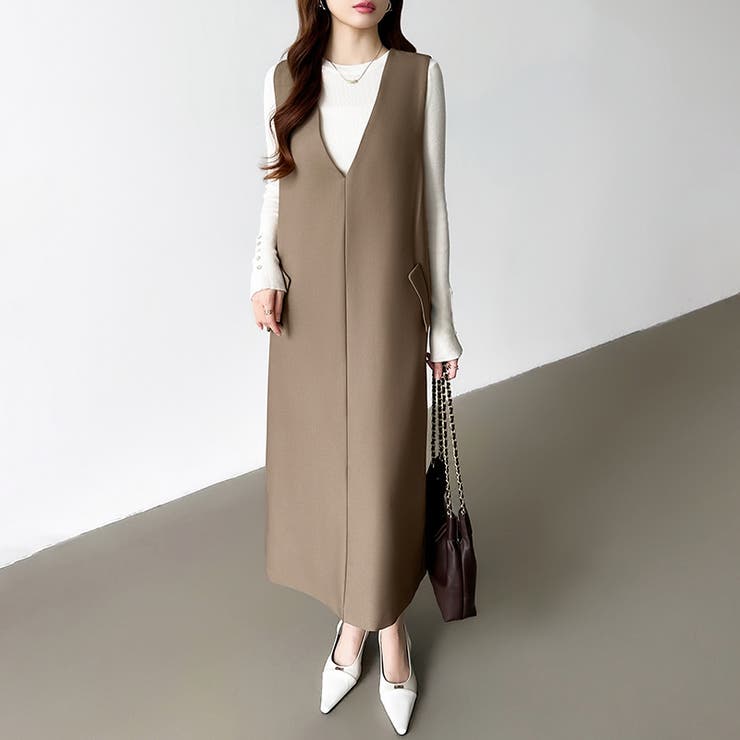 きれいめカジュアルにも使いやすい ジャンパースカート Vネックワンピース | COCOMOMO | 詳細画像2 