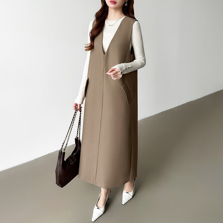 きれいめカジュアルにも使いやすい ジャンパースカート Vネックワンピース | COCOMOMO | 詳細画像3 