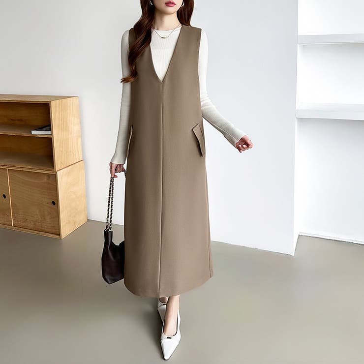 きれいめカジュアルにも使いやすい ジャンパースカート Vネックワンピース | COCOMOMO | 詳細画像8 