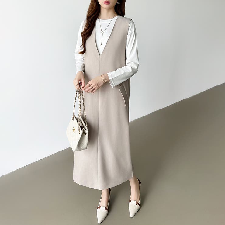 きれいめカジュアルにも使いやすい ジャンパースカート Vネックワンピース | COCOMOMO | 詳細画像10 