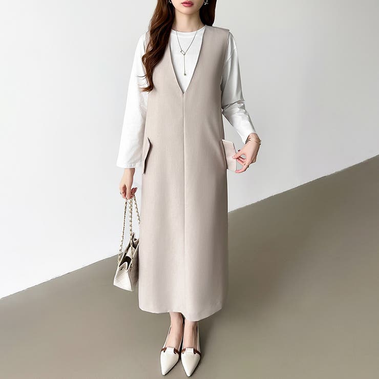 きれいめカジュアルにも使いやすい ジャンパースカート Vネックワンピース | COCOMOMO | 詳細画像11 