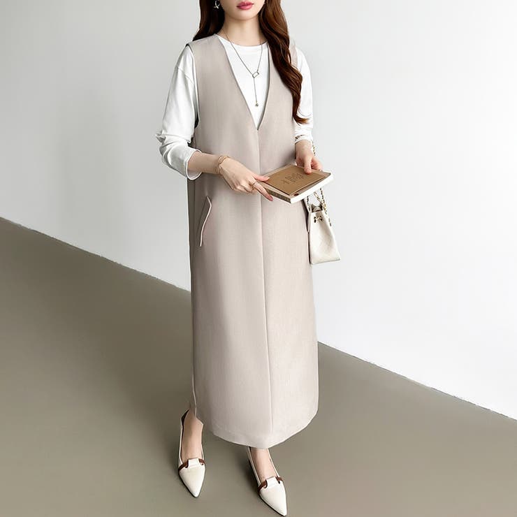 きれいめカジュアルにも使いやすい ジャンパースカート Vネックワンピース | COCOMOMO | 詳細画像12 