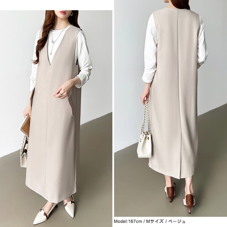 きれいめカジュアルにも使いやすい ジャンパースカート Vネックワンピース | COCOMOMO | 詳細画像14 