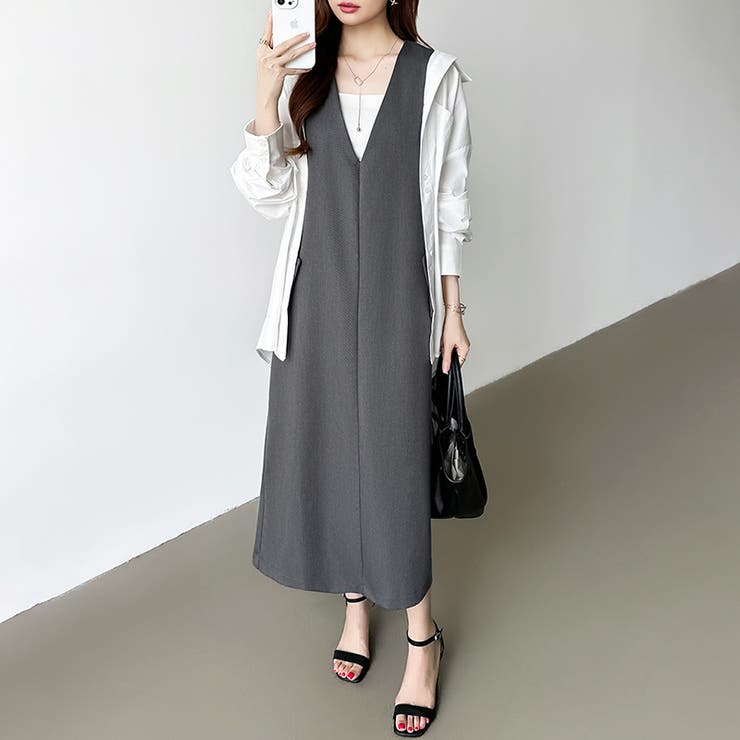 きれいめカジュアルにも使いやすい ジャンパースカート Vネックワンピース | COCOMOMO | 詳細画像18 