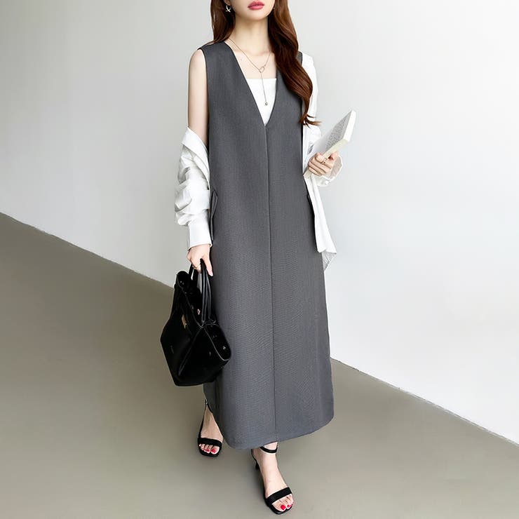 きれいめカジュアルにも使いやすい ジャンパースカート Vネックワンピース | COCOMOMO | 詳細画像20 