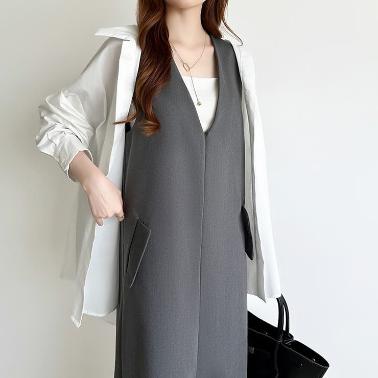 きれいめカジュアルにも使いやすい ジャンパースカート Vネックワンピース | COCOMOMO | 詳細画像23 