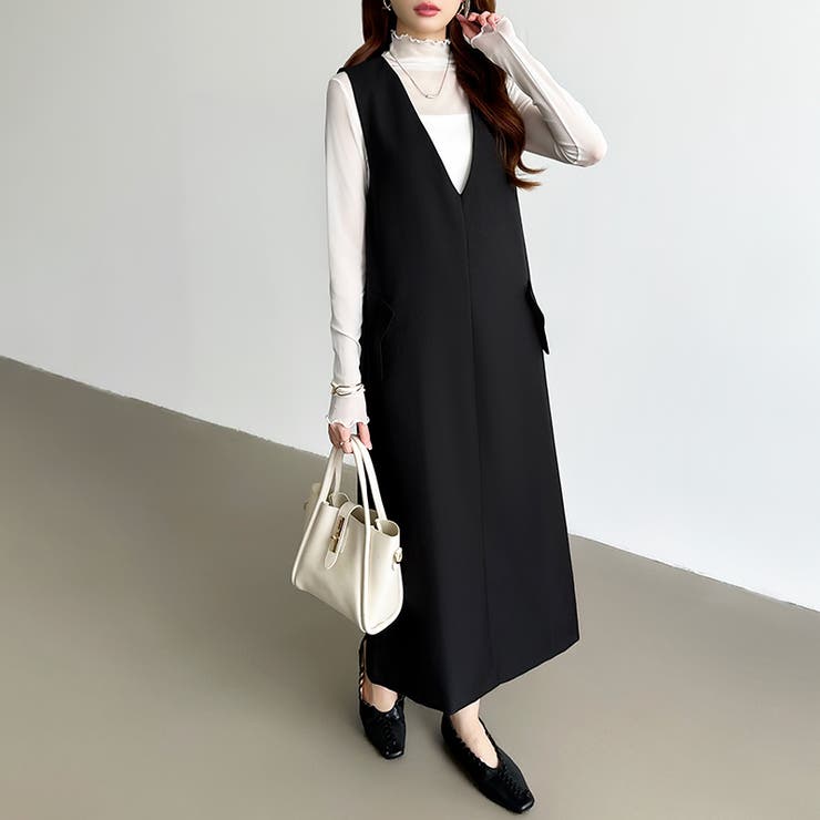 きれいめカジュアルにも使いやすい ジャンパースカート Vネックワンピース | COCOMOMO | 詳細画像27 