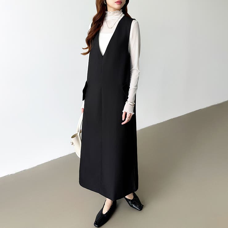 ✨美品✨ボールジィ　ジャンパースカート　ワンピース　Ｖネック　黒　34 ✨美品✨ボールジィ ジャンパースカート ワンピース Vネック 黒