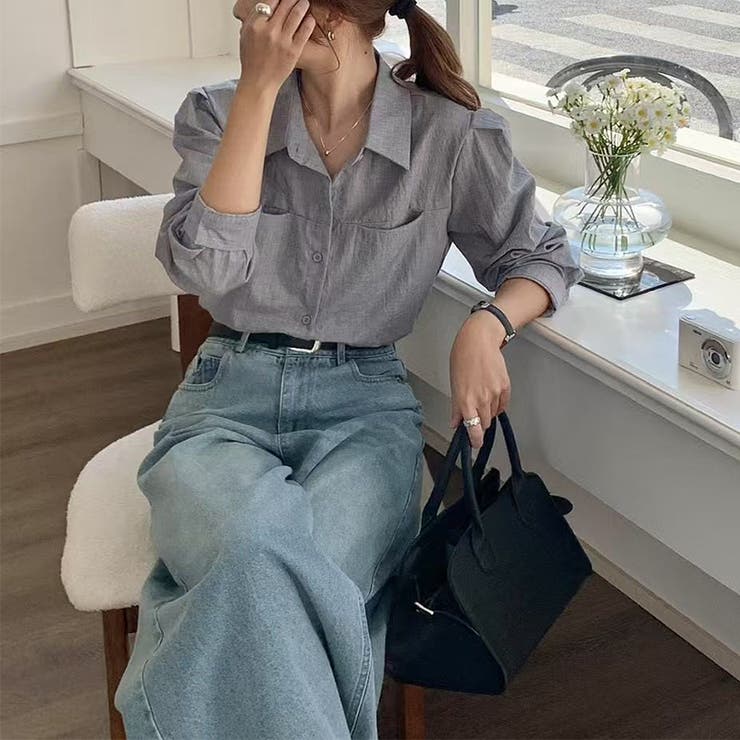 ショートシャツ 長袖シャツ 韓国ファッション | COCOMOMO | 詳細画像6 