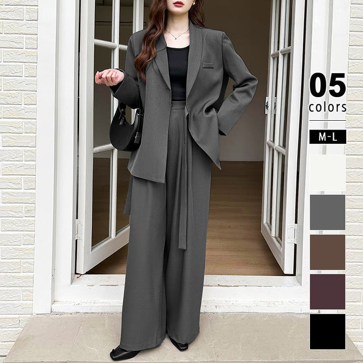 グレー | セットアップ パンツスーツ オフィスカジュアル | COCOMOMO