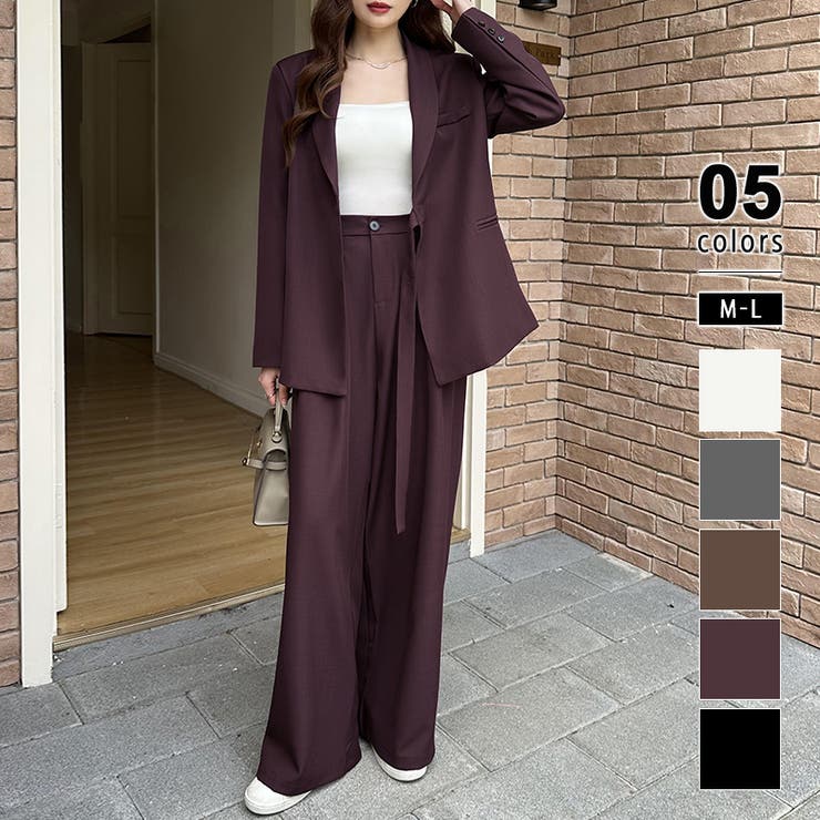パープル.レッド | セットアップ パンツスーツ オフィスカジュアル | COCOMOMO