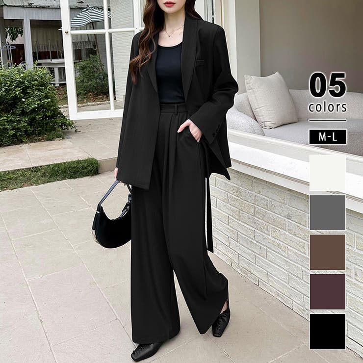 ブラック | セットアップ パンツスーツ オフィスカジュアル | COCOMOMO