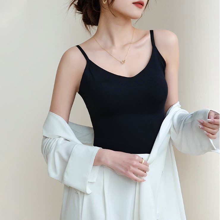 カップ付きキャミソール vネックキャミソール シームレスブラトップ | COCOMOMO | 詳細画像13 