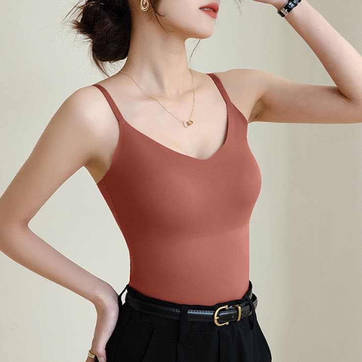 カップ付きキャミソール vネックキャミソール シームレスブラトップ | COCOMOMO | 詳細画像15 