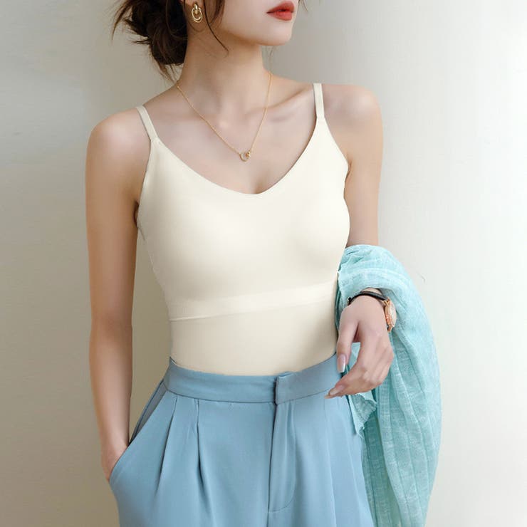 カップ付きキャミソール vネックキャミソール シームレスブラトップ | COCOMOMO | 詳細画像5 