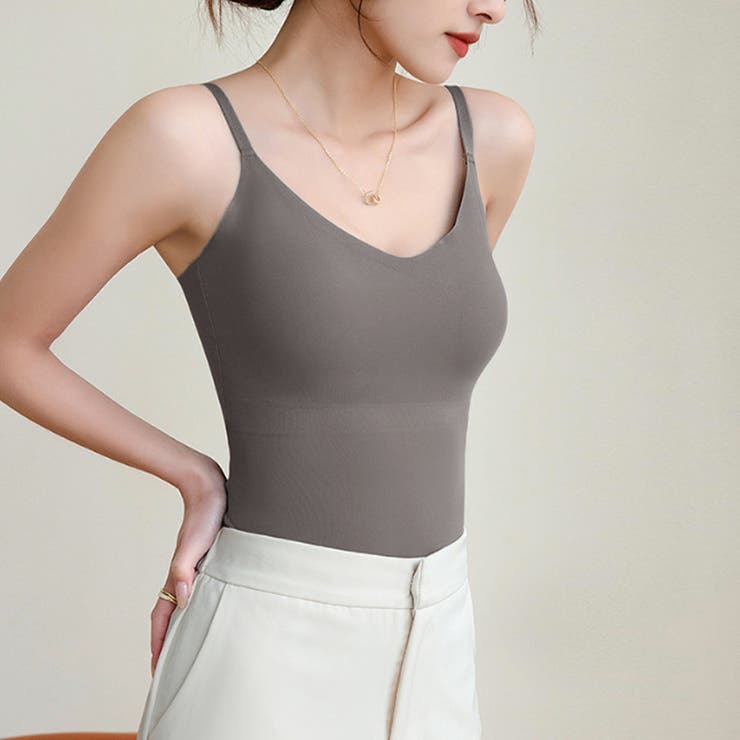 カップ付きキャミソール vネックキャミソール シームレスブラトップ | COCOMOMO | 詳細画像7 