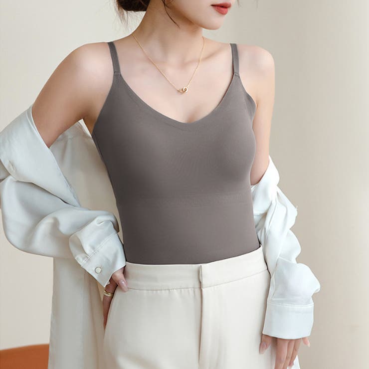 カップ付きキャミソール vネックキャミソール シームレスブラトップ | COCOMOMO | 詳細画像8 