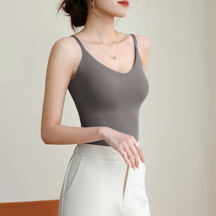 カップ付きキャミソール vネックキャミソール シームレスブラトップ | COCOMOMO | 詳細画像9 