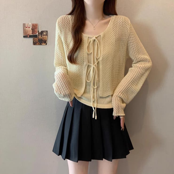 透かし編みカーディガン キャミソールセット メッシュニット | COCOMOMO | 詳細画像11 