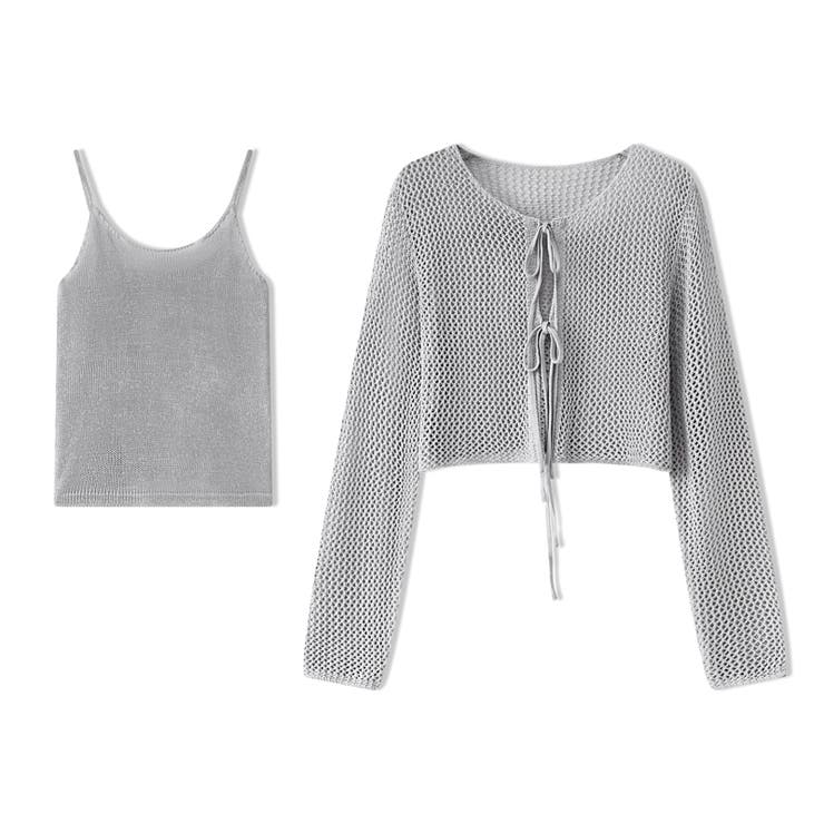 透かし編みカーディガン キャミソールセット メッシュニット | COCOMOMO | 詳細画像24 