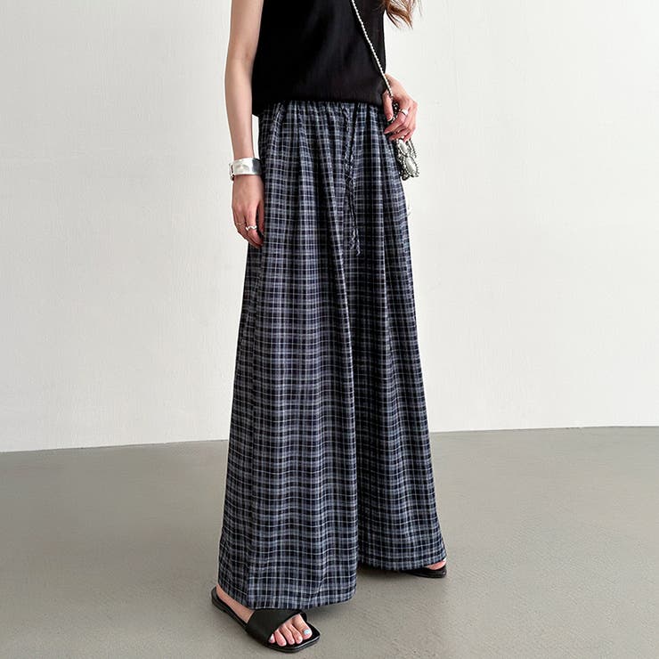 チェックワイドパンツ ガウチョパンツ イージーパンツ | COCOMOMO | 詳細画像10 