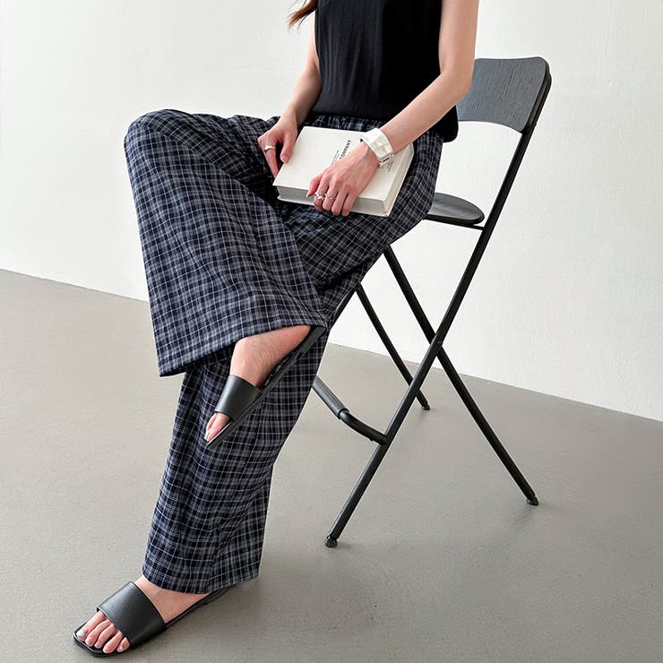 チェックワイドパンツ ガウチョパンツ イージーパンツ | COCOMOMO | 詳細画像13 