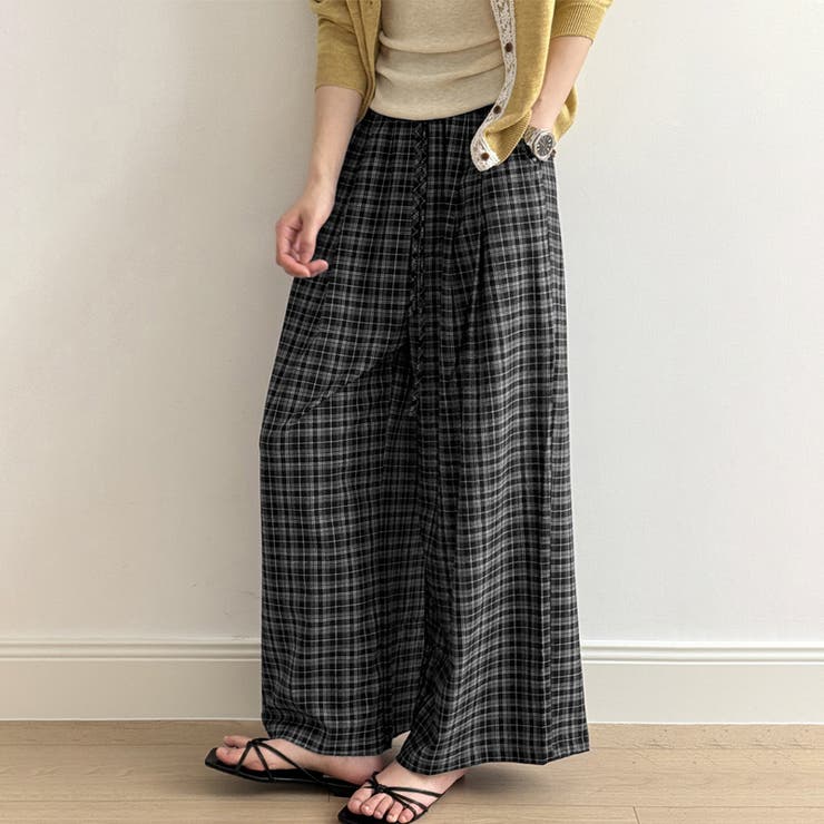チェックワイドパンツ ガウチョパンツ イージーパンツ | COCOMOMO | 詳細画像1 