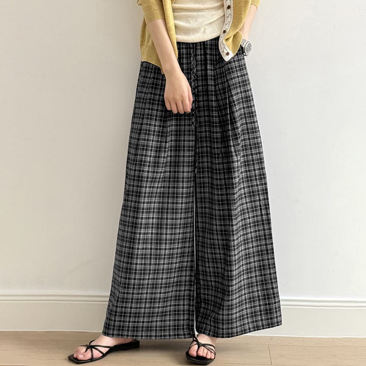 チェックワイドパンツ ガウチョパンツ イージーパンツ | COCOMOMO | 詳細画像3 