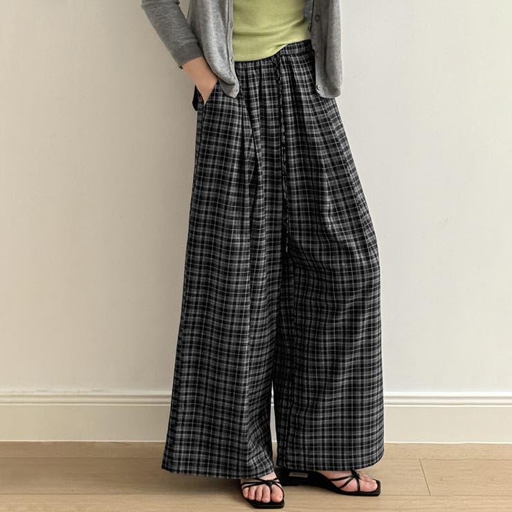 チェックワイドパンツ ガウチョパンツ イージーパンツ | COCOMOMO | 詳細画像4 