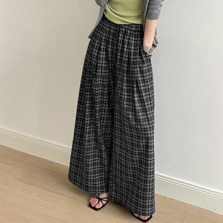 チェックワイドパンツ ガウチョパンツ イージーパンツ | COCOMOMO | 詳細画像5 