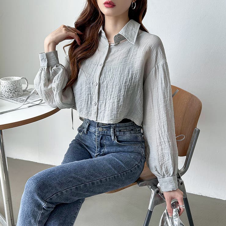 袖リボン×ショート丈 シアーシャツ ショートトップス | COCOMOMO | 詳細画像14 