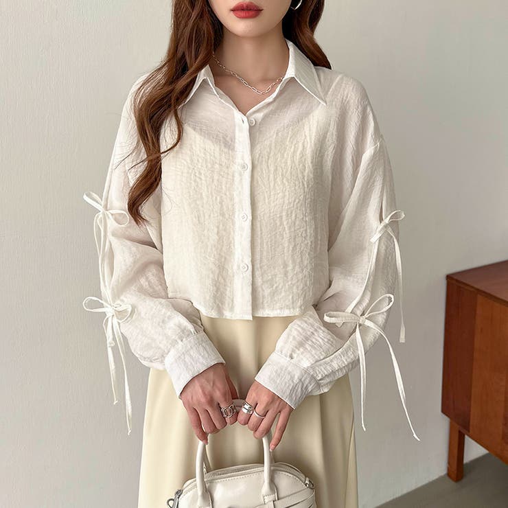 【美品】Drawerコットンショートスリーブリボンシャツ　グリーン半袖 Drawer（ドゥロワー）の「Drawer コットンリボンショート