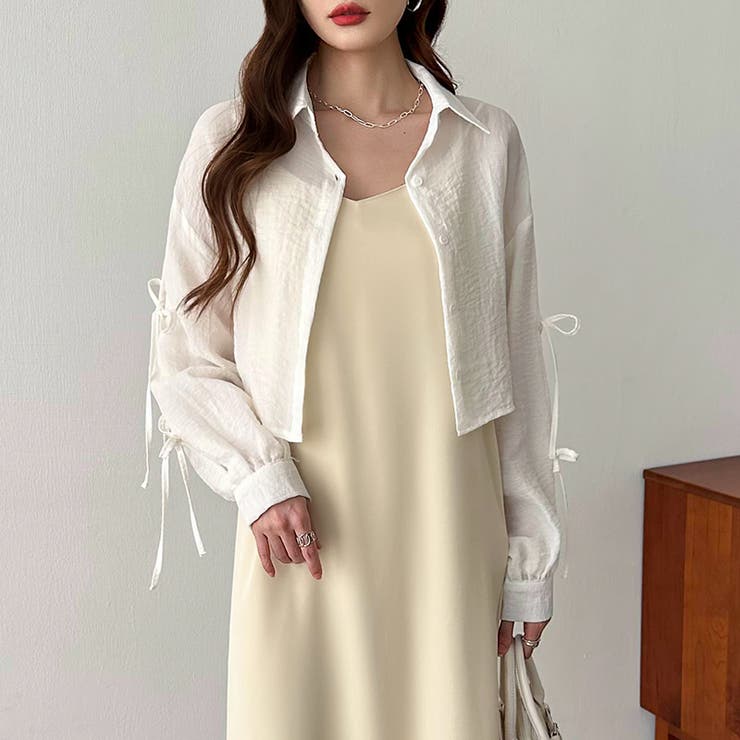 袖リボン×ショート丈 シアーシャツ ショートトップス | COCOMOMO | 詳細画像19 