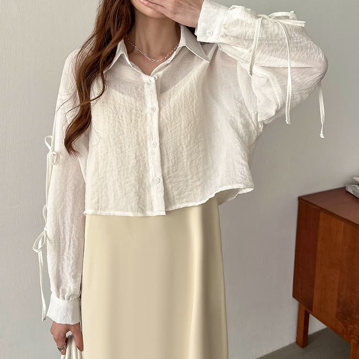 袖リボン×ショート丈 シアーシャツ ショートトップス | COCOMOMO | 詳細画像21 