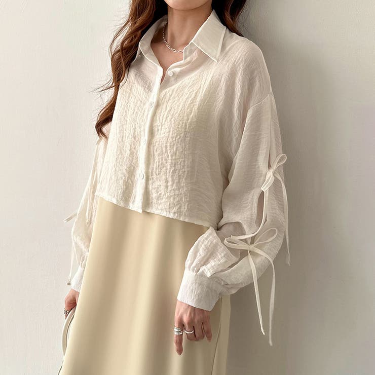 袖リボン×ショート丈 シアーシャツ ショートトップス | COCOMOMO | 詳細画像22 