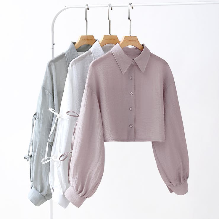 袖リボン×ショート丈 シアーシャツ ショートトップス | COCOMOMO | 詳細画像23 