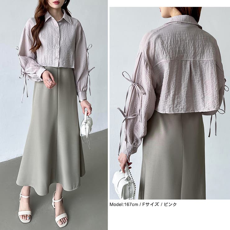 袖リボン×ショート丈 シアーシャツ ショートトップス | COCOMOMO | 詳細画像5 