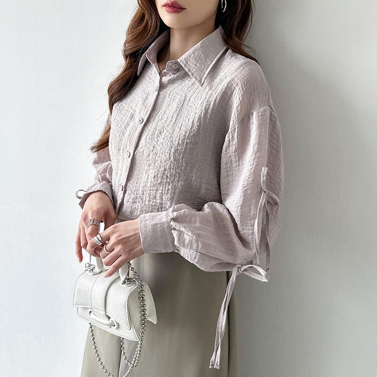 袖リボン×ショート丈 シアーシャツ ショートトップス | COCOMOMO | 詳細画像6 