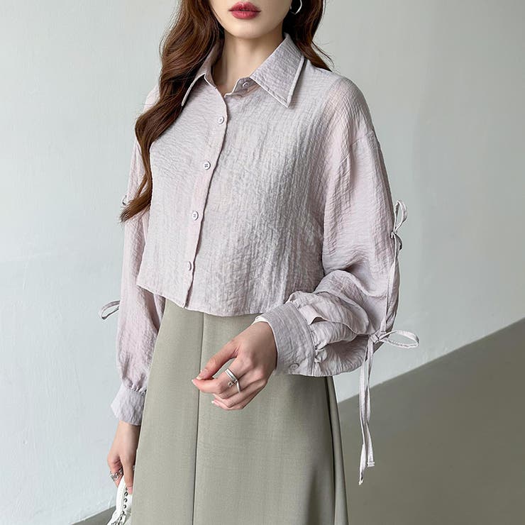 袖リボン×ショート丈 シアーシャツ ショートトップス | COCOMOMO | 詳細画像8 