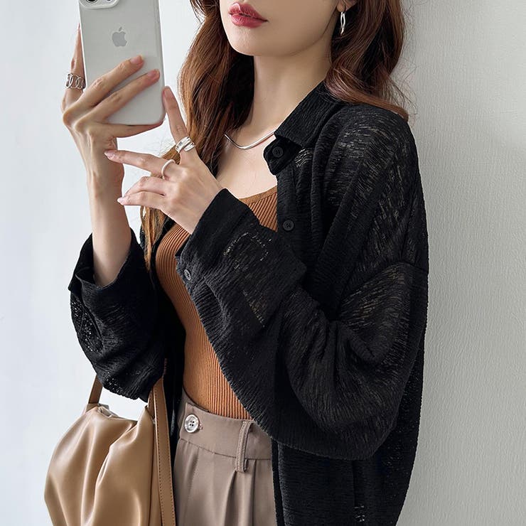 シアーシャツ バックスリット シアーカーディガン | COCOMOMO | 詳細画像17 