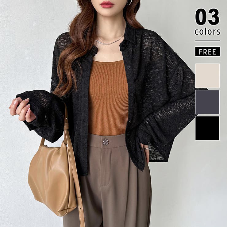 ブラック | シアーシャツ バックスリット シアーカーディガン | COCOMOMO