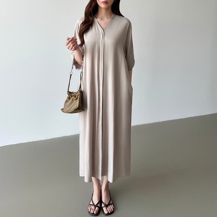 ジップアップワンピース シャツワンピース vネックワンピース | COCOMOMO | 詳細画像10 