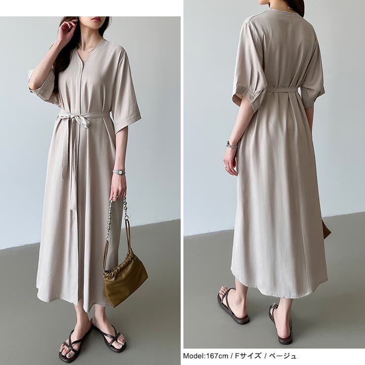 ジップアップワンピース シャツワンピース vネックワンピース | COCOMOMO | 詳細画像13 