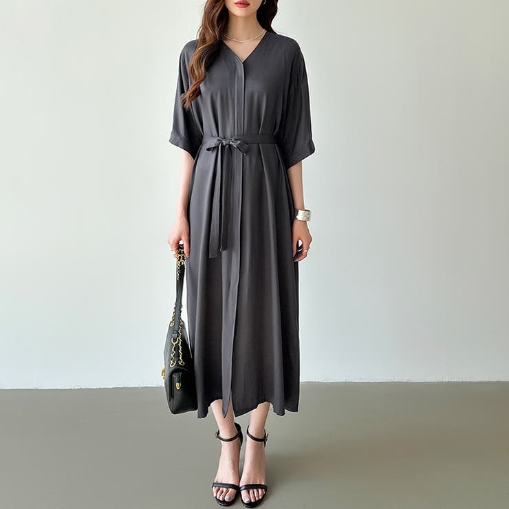 ジップアップワンピース シャツワンピース vネックワンピース | COCOMOMO | 詳細画像17 